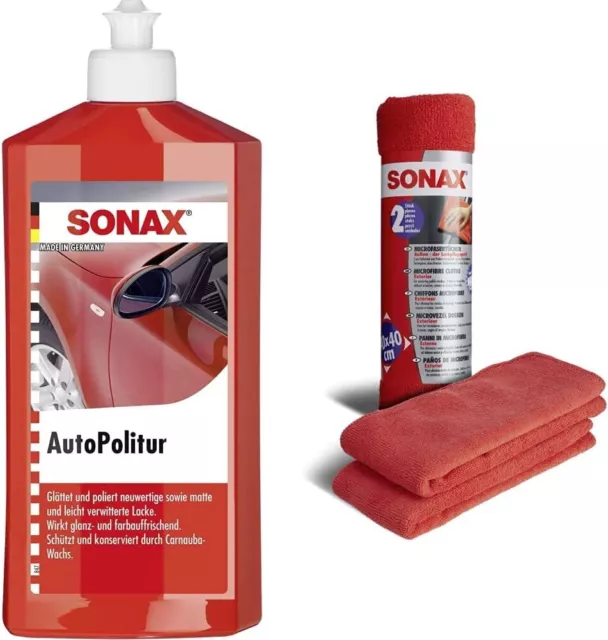 SONAX Autopolitur (500 Ml) & Microfasertücher Außen - Der Lackpflegeprofi