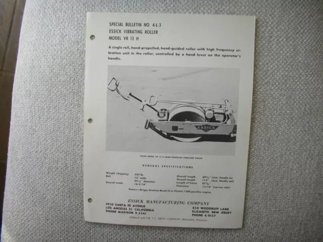 Essick VR13 H vibrating roller specification sheet brochure