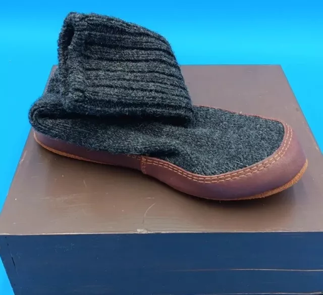 Acorn Original Slipper Socks Blue Wool Gray Leather Sole Women's 5-6 Excellent