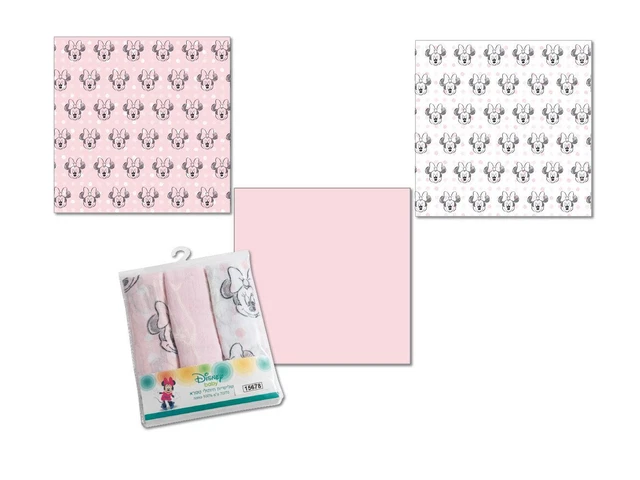 Dinsey Minnie Mouse Set Of 3 Muslin Square Washable Baby Clothing Nappie Burping
