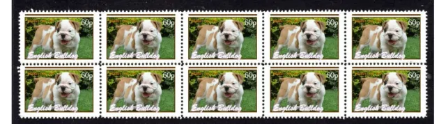 English Bulldog Strip Of 10 Mint Vignette Stamps #2