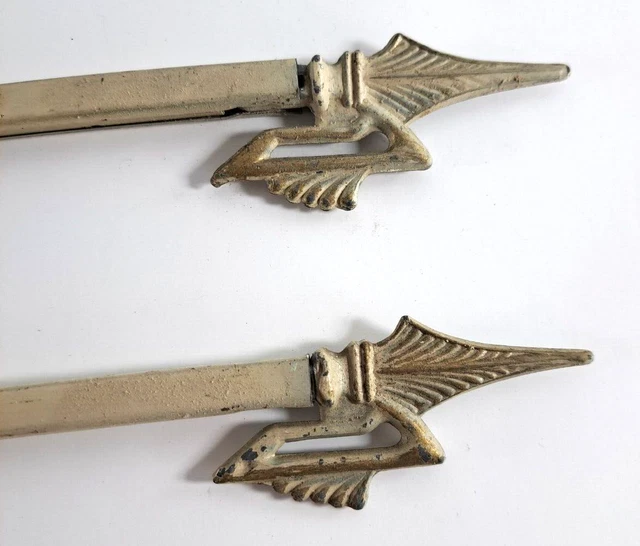 Vintage Curtain Rods Swing Arm Art Deco Ornate Arrows Aluminum Adjustable Beige 3