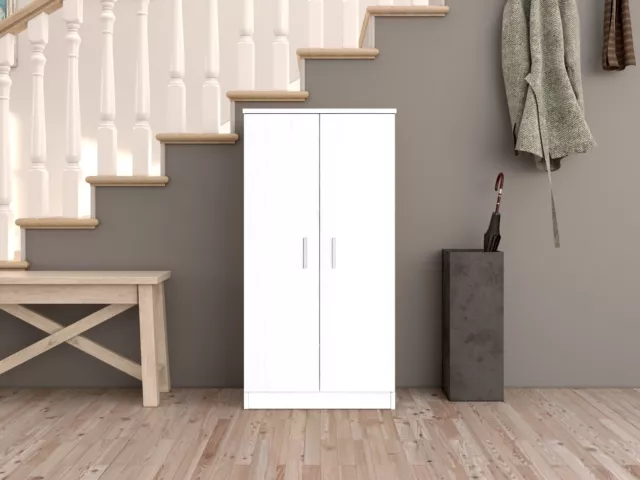BELLINI Tall Hallway 2 Door Shoe Storage Cabinet Unit + 7 Shelves in White