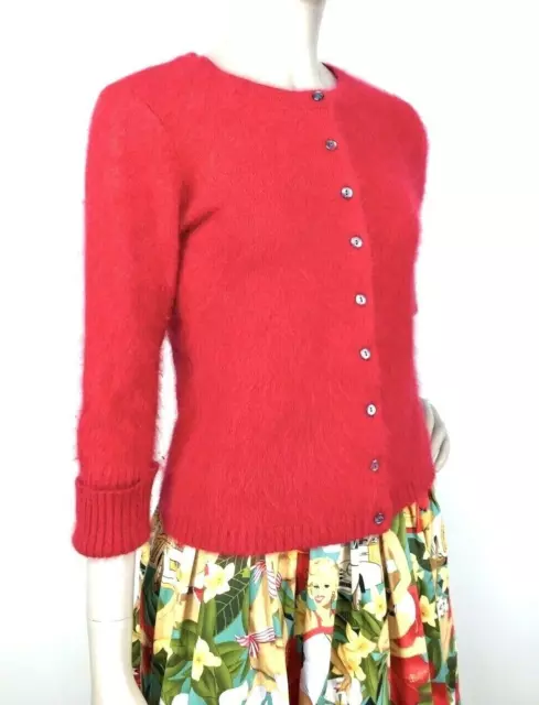 APOSTROPHE WOMEN'S RED Vintage Angora Rabbit Fur Cardigan Sweater Size ...