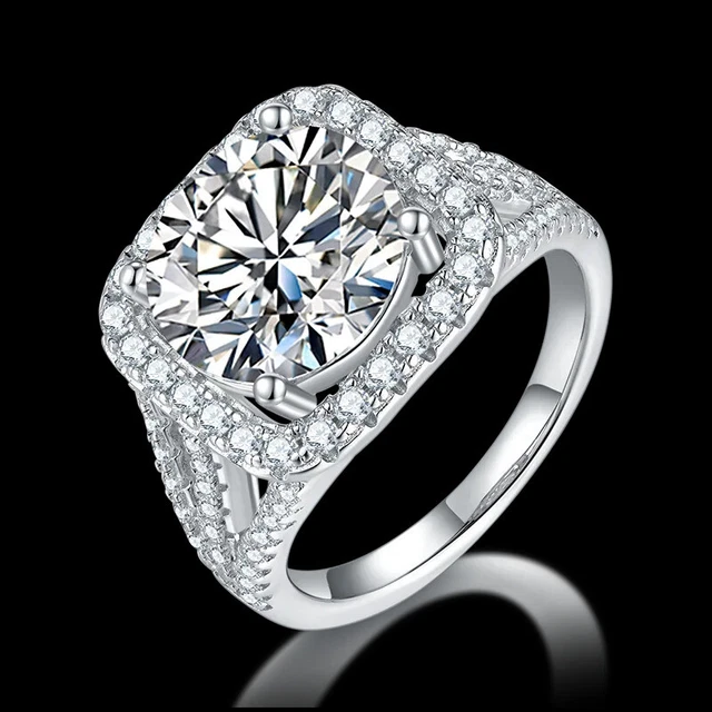 Eternity Moissanite Wedding Bands 18K White Gold Plated 925 Sterling Silver Ring