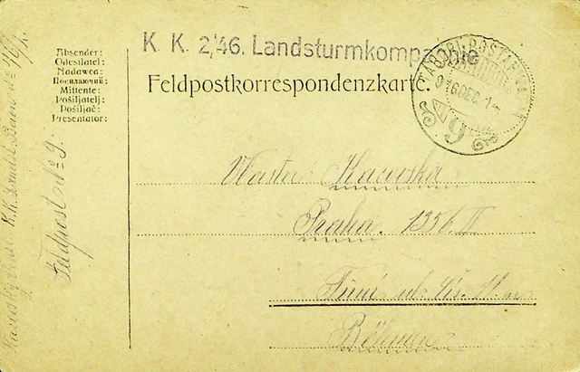 Österreich Ungarn 1916 WWI SOLDATEN Gratis Post Feldpost Karte Sich Böhmen Czech