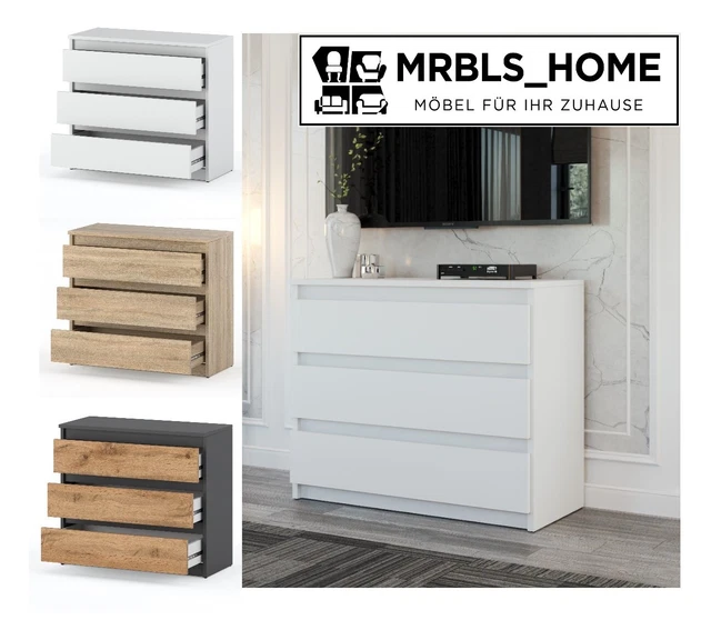 KOMMODE MIT 3 Schubladen Sideboard Schubladenschrank Kleiderschrank ...