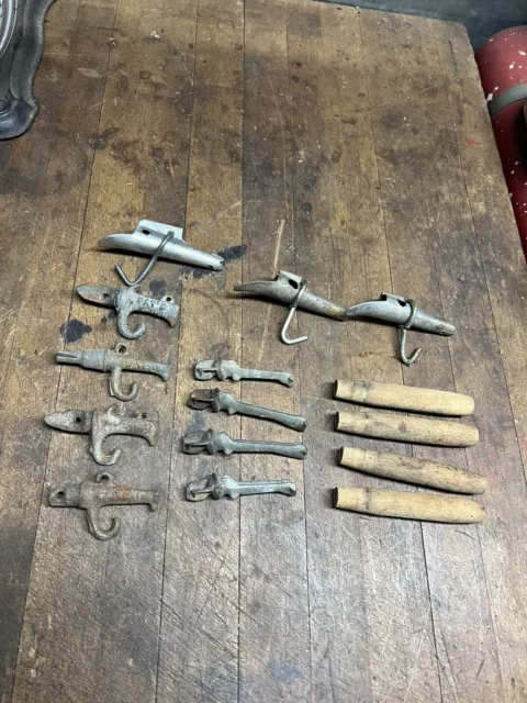 Antique old Rare Wood Tin Cast Iron Eureka maple syrup sap Tap spouts spike lot