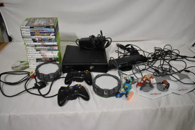 XBOX 360 bundle: 1 Console,  2 Controllers,19 Games, Kinect Bar, Disney Infinity