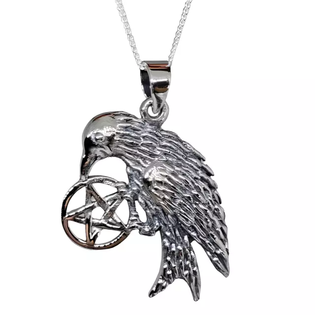 Raven Pentacle Necklace Pendant 925 Sterling Silver Jewellery Witch Amulet & Box