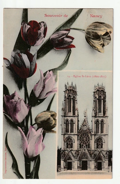 NANCY - CPA 54 - Carte Souvenir de Nancy - Eglise St Léon et fleurs