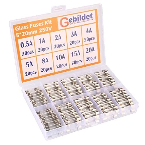 Gebildet Assorties Kit de 200 Pcs Fusible Verre, 5x20mm Cartouche en Verre Fuse,