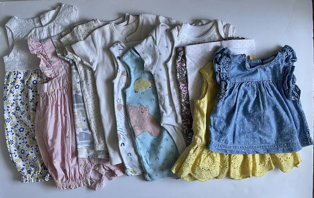 Baby Girls Newborn Up to 1 Month and 0-3 Months Romper Playsuits Bundle and More