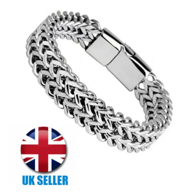 Mens Dual Cuban Chain Bracelet 22MM Stainless Silver Curb  Retro Link Chunky UK