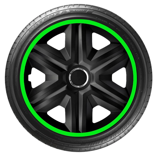 16 Inch Wheel Trim Set Gloss Black Set of 4 Univers Hub Caps Covers [LUX Green]