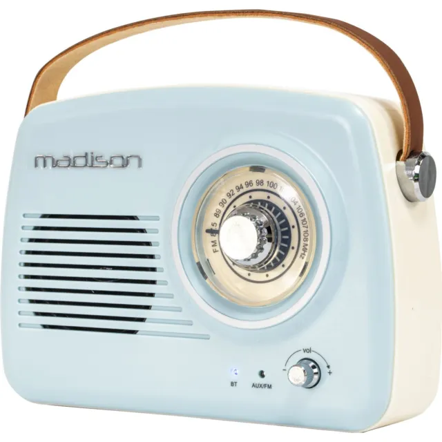 Radio Portatile Stile Vintage Con Bluetooth Fm 30W Madison Azzurra Ricaricabile