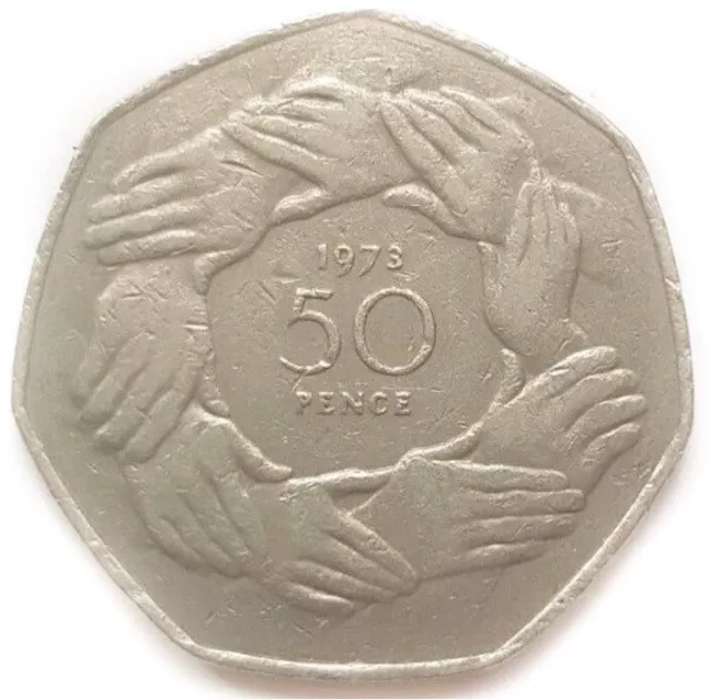 Brexit 50P 1973 Hand Of Rings Eec Eu European Union 50P Circulated