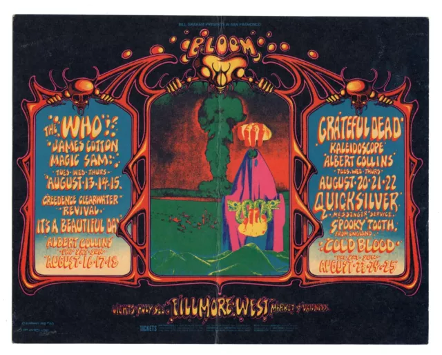 Grateful Dead Postcard Mailed w/ C.C.R. the Who 1968 Bill Graham Fillmore BG133