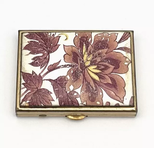 Vintage Pillendose Schmuckbox Retro Blumen Gold Schatulle Floral RAR #1752