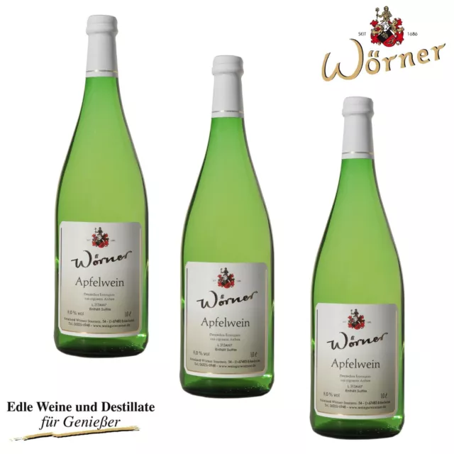 (6,17€/l) 3 Fl. á 1L Apfelwein - WEINGUT WÖRNER - Fruchtwein eigene Herstellung