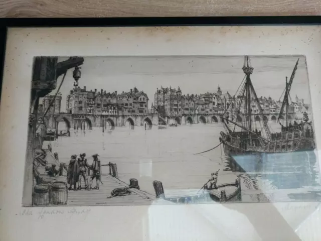 Antique Rare Old London Bridge by W.F. Sedgwick Original etching published c1910
