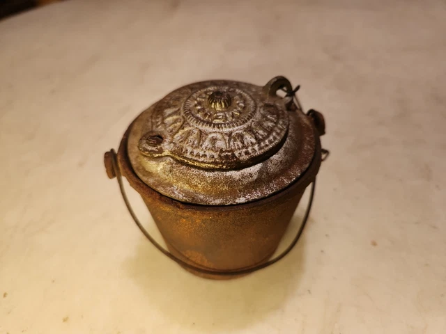 Antique Hot Glue Meltong Pot Cast Iron 2 Parts Ornate Top THE HOME Small