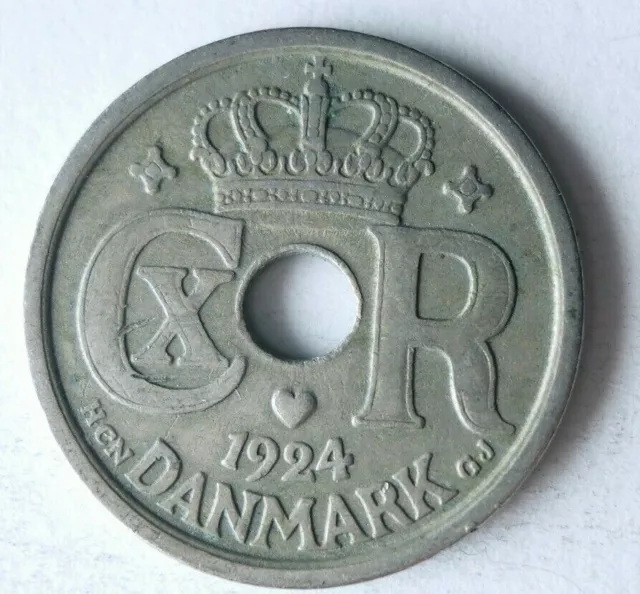 1924 Denmark 25 ORE - Excellent Collectible Coin - Denmark Bin A