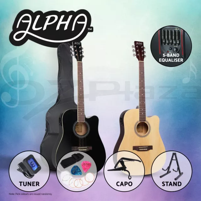 Alpha 41” Inch Electric Acoustic Guitar Wooden Classical Folk Case Steel String