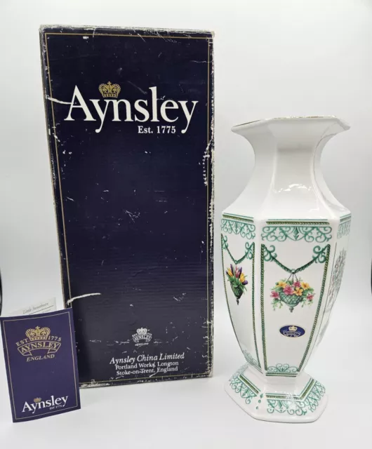 Aynsley Victorian Garden Hex Vase Fine Bone China 10 Inches Boxed Unused VGC