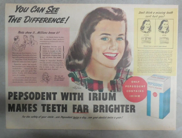 PEPSODENT TOOTHPASTE AD: You Can See The Difference ! 1940's Size 11 x ...