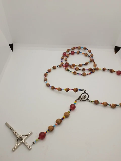 Rosary multi colored acrylic beads silver colored metal