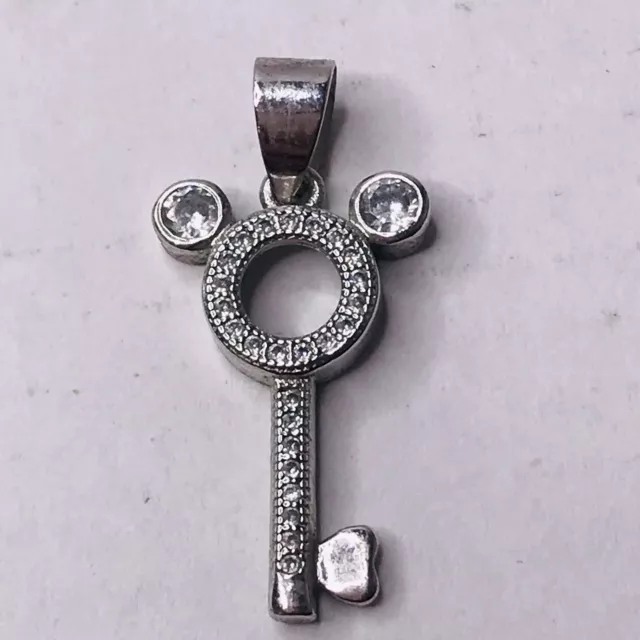 Pendant Mickey Mouse Charm Silver Tone Rhinestones Ears