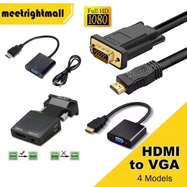HDMI to VGA Male Female Adapter Cable Converter 1080p Audio Monitor Lead Full HD
