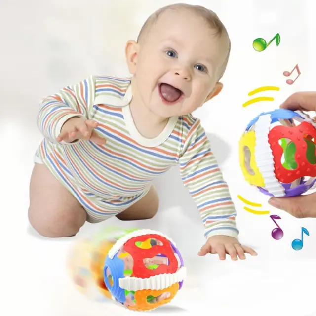 Puzzle giocattoli in gomma morbida 0-1Y sonagli per bambini piccola palla campana forte