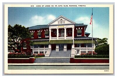 Roanoke VA Virginia Lodge 197 B.P.O. Elks Home of Unposted Linen Postcard