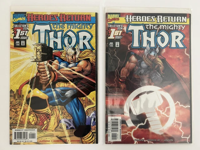The Mighty Thor #1A & 1B, Wraparound Cover, Dan Jurgens, John Romita,Jr 1998 NM!