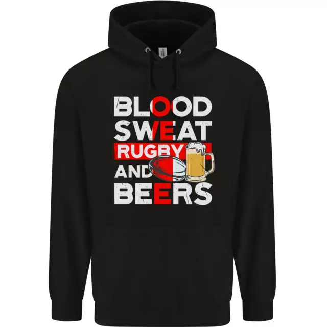 Blood Sweat Rugby and Beers England Funny Mens 80% Cotton Hoodie