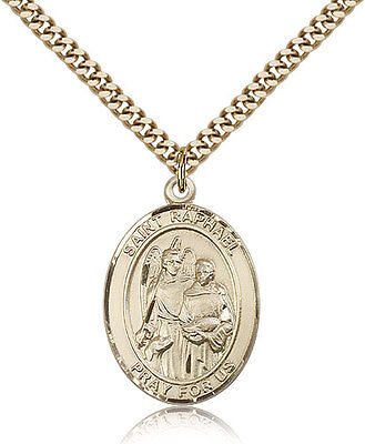 Saint Raphael The Archangel Medal For Men - Gold Filled Necklace On 24 Chain...