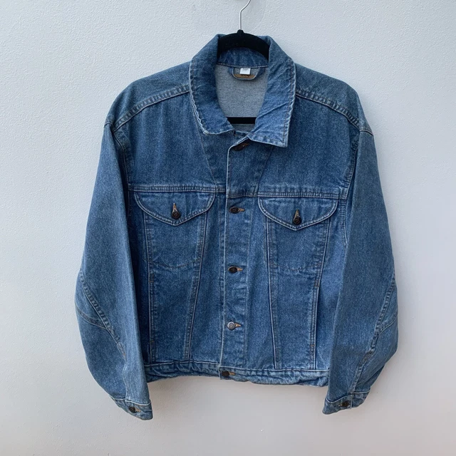 Vintage Men’s Size 38 Medium Denim Chore Jacket Coat Stone Wash Cotton Blue Jean