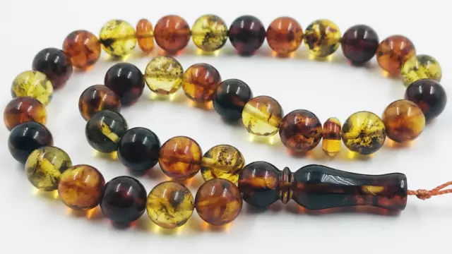 Amber  Rosary NATURAL AMBER ROSARY misbaha tesbih 33 prayer beads pressed