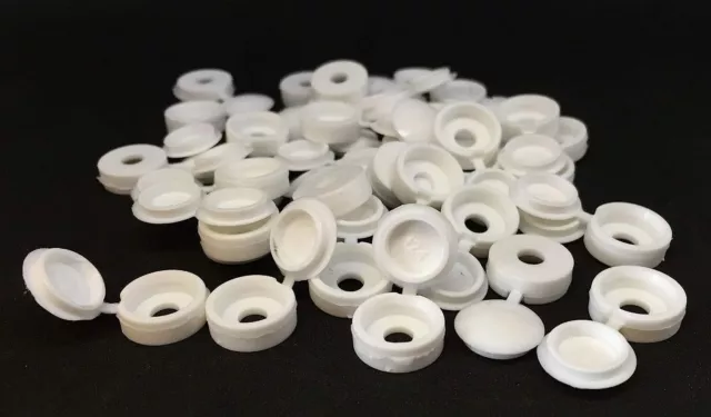 50 X Screw Caps White Plastic Screw Cover Hinged Fold Over Fits Size  6-8 Gauge