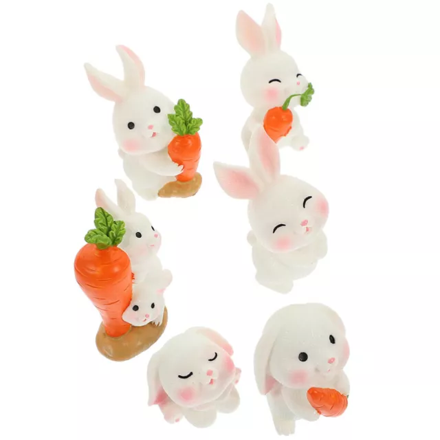 6 Pcs Résine Ornements Petit Lapin Mini Figurines De Miniature