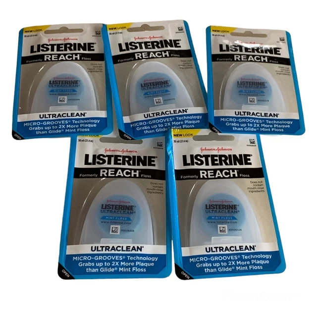 Nuevo Lote de 5 hilo dental Listerine anteriormente Reach Ultraclean como nuevo 30 yardas cada uno
