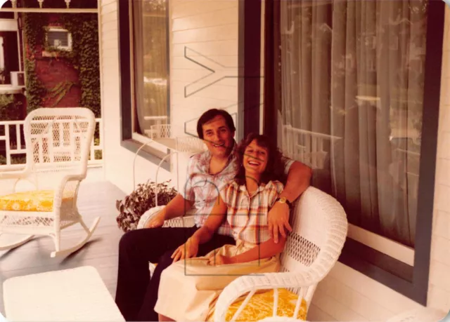 Found Photo 3.5x5 Man Woman Couple Shirt Sitting On Chair At Front Porch #28 H40