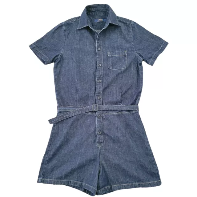 Polo Ralph Lauren Utility Romper Denim Womens Size 0 100% Light Cotton Collared