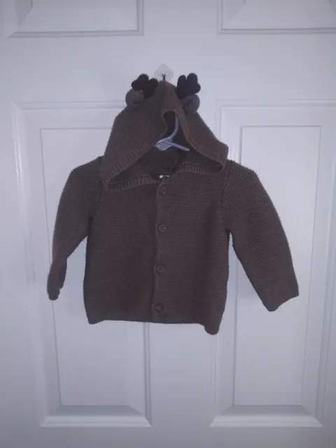 Carters Infant Boys/GIRL Brown Reindeer Hooded Cardigan Knit Hoodie Baby Sweater 2