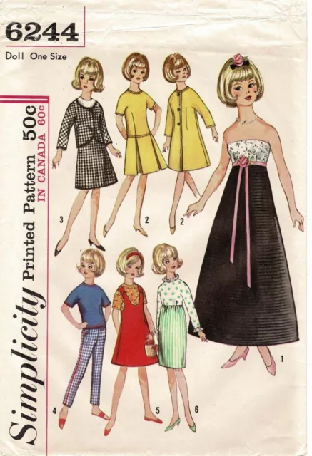 12" DOLL Clothing TAMMY Jan MISTY Simplicity 6244 Vintage 1965 Sewing Pattern