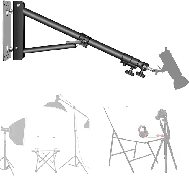 Brazo de pluma triangular de montaje en pared para luz de anillo, soporte rotación flexible 180°,