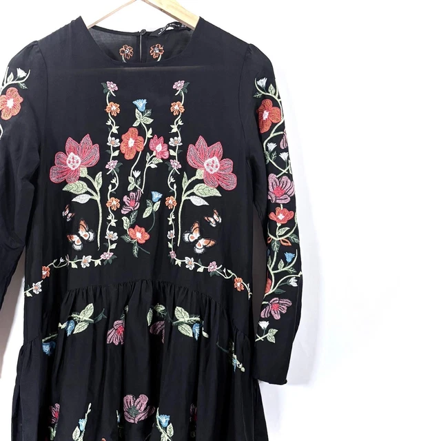 zara embroidered black dress Adrianna Papell Floral Embroidered Flounce Dress main image 0