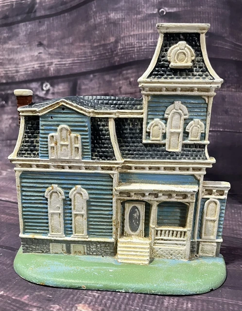 Vintage Cast Iron Old Victorian House two story Door Stop Decor Taiwan Farmhouse